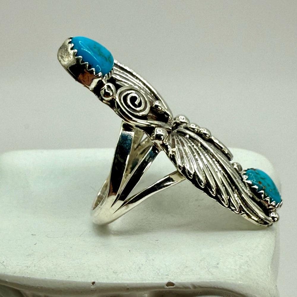 Vintage Native American Navajo Harris Largo Sterling Silver Ring with Turquoise - Picture 4 of 16